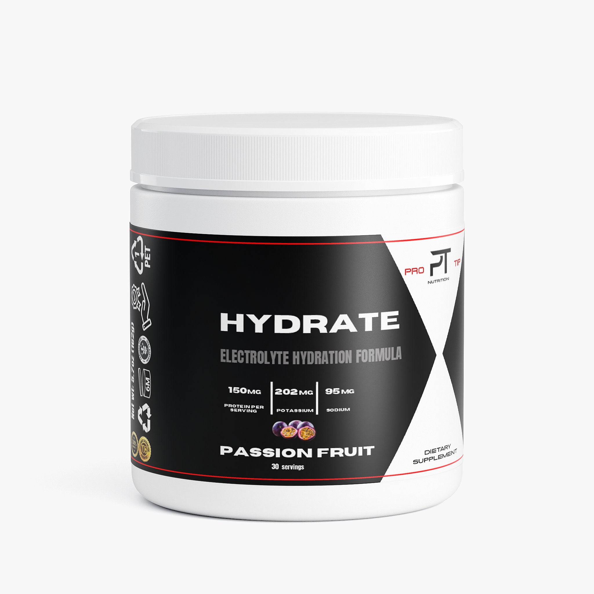 Pro Tip Hydrate | Electrolyte Hydration Formula Drink Mix | Passion Fruit Flavor | 30 Servings - Pro Tip Nutritional Supplements
