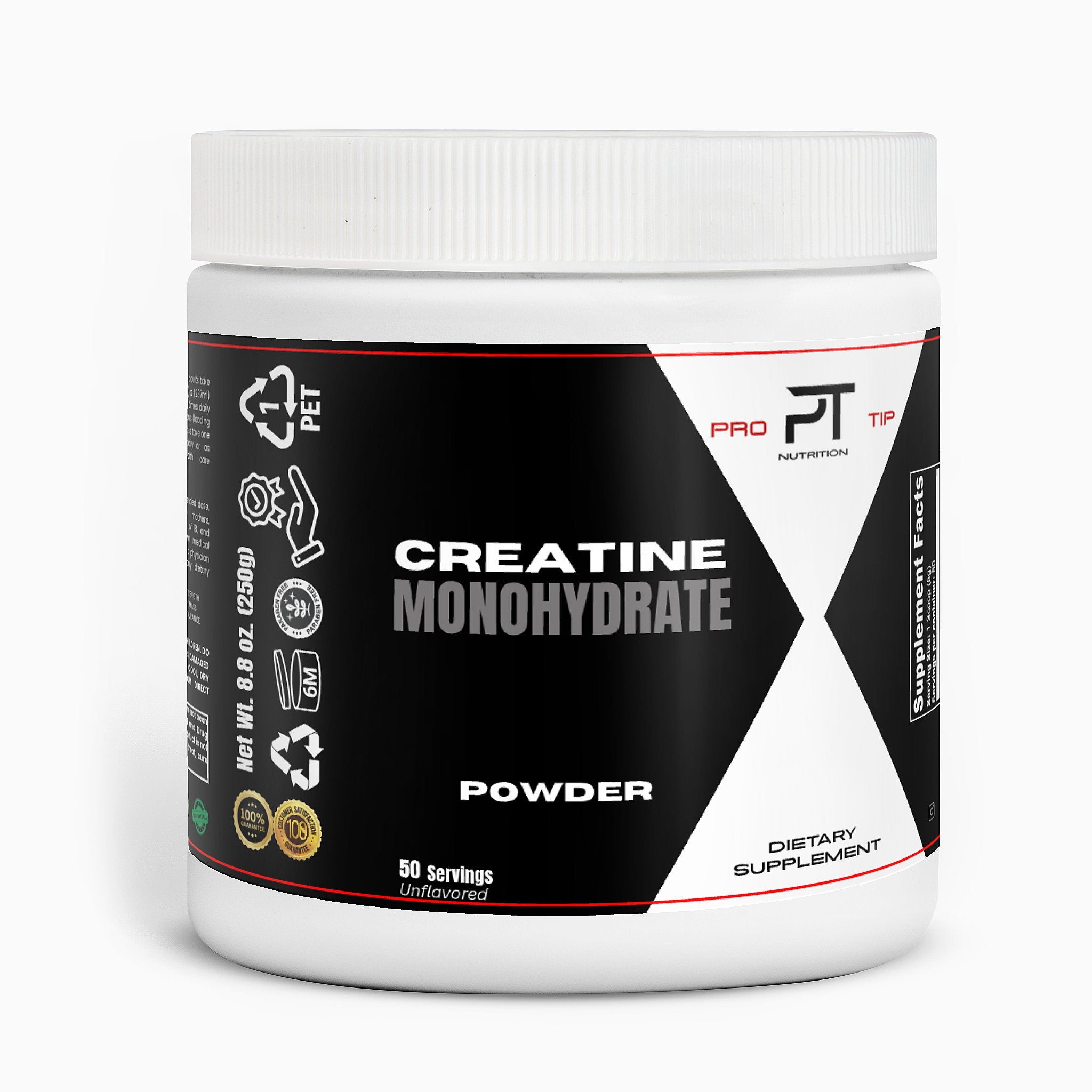 Pro Tip Creatine Monohydrate | 100% Pure Drink Mix | Unflavored | 50 Servings - Pro Tip Nutritional Supplements