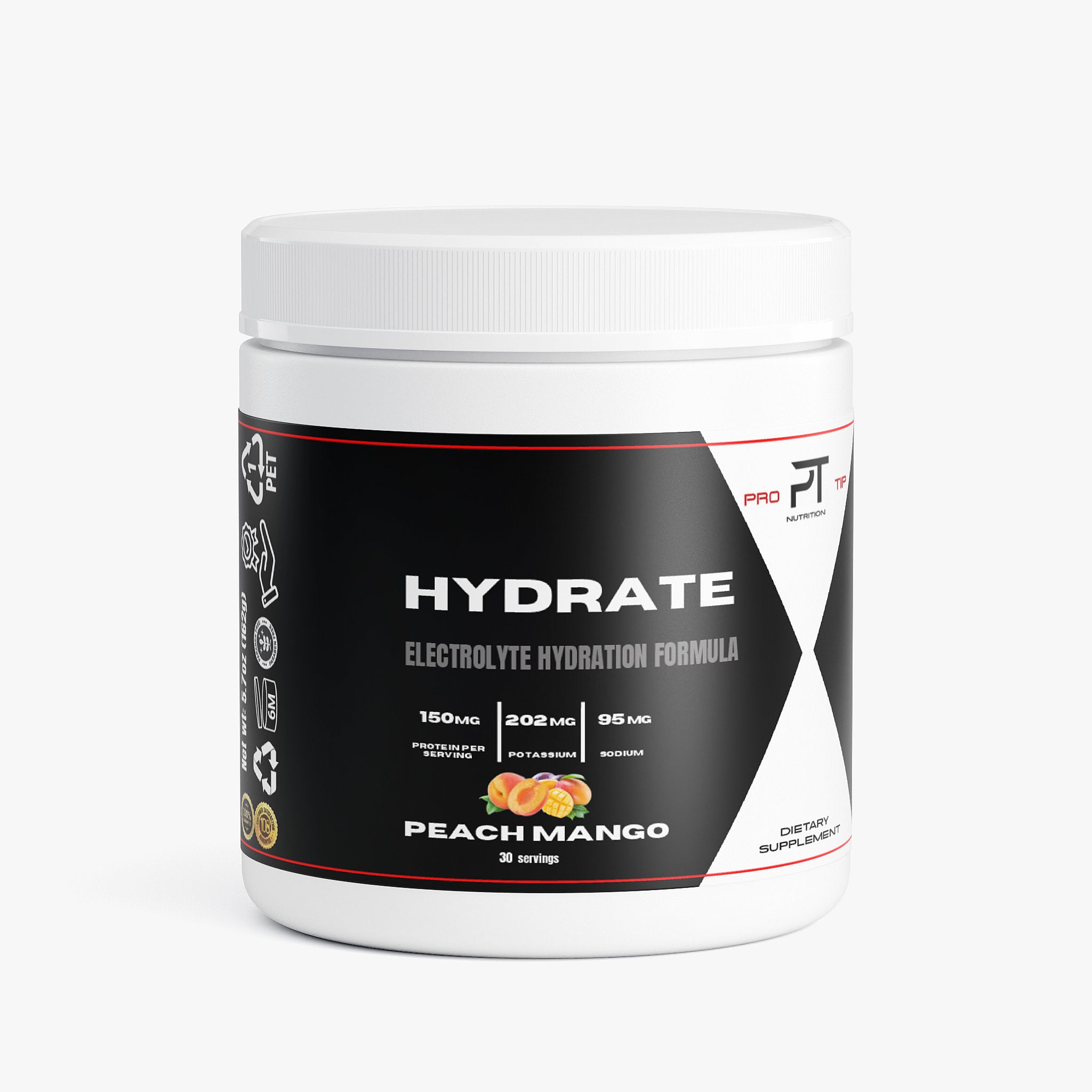 Pro Tip Hydrate | Electrolyte Hydration Formula Drink Mix | Peach Mango Flavor | 30 Servings
