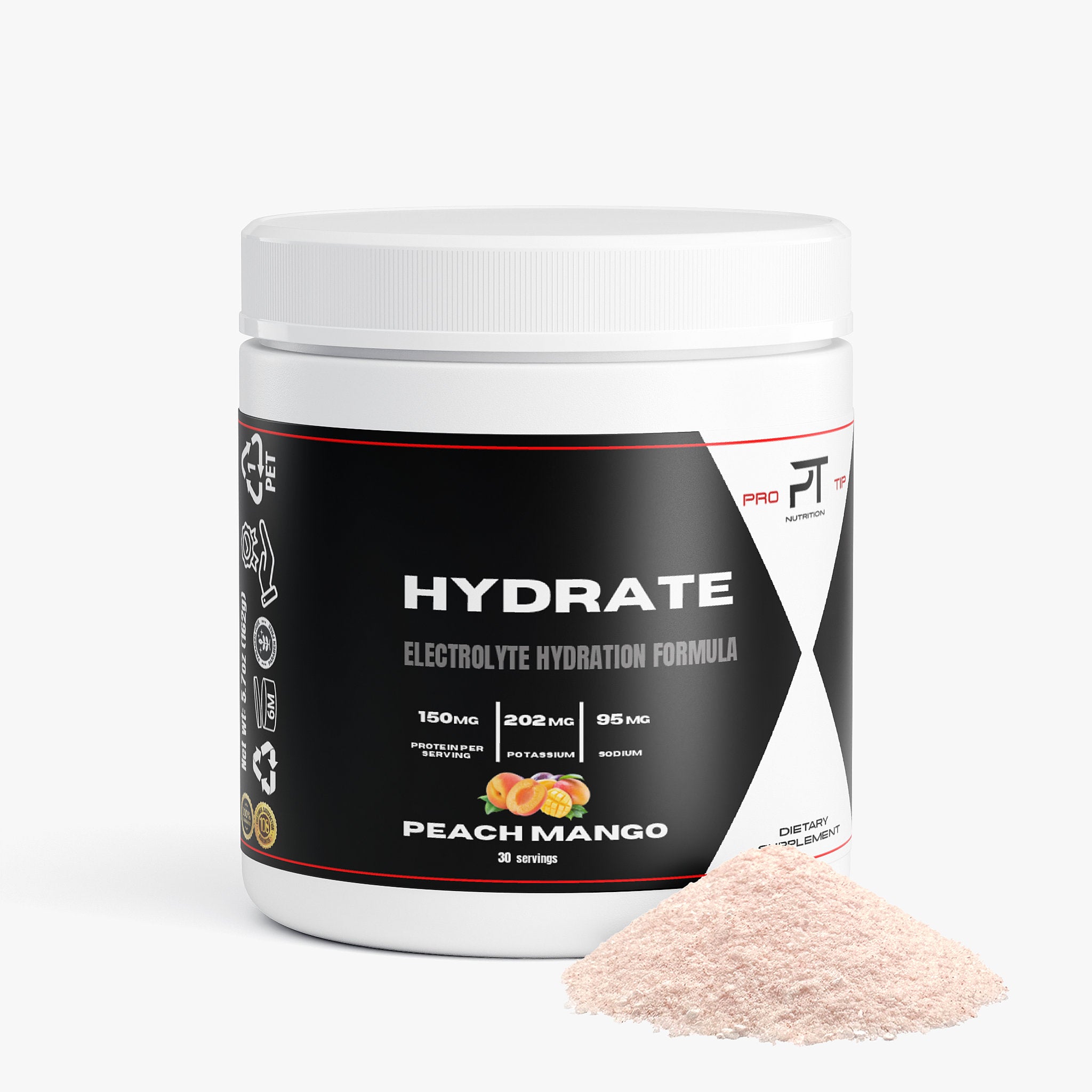 Pro Tip Hydrate | Electrolyte Hydration Formula Drink Mix | Peach Mango Flavor | 30 Servings